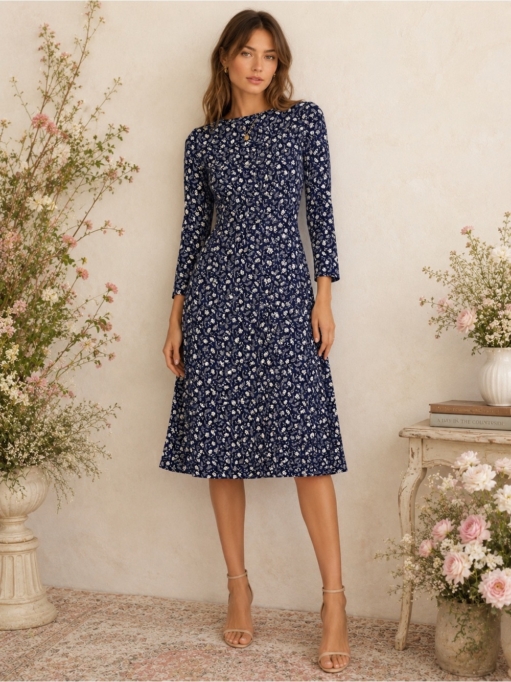 Reformation Blue Floral Long Sleeve Midi Dress Size 0 Cottagecore Prairie